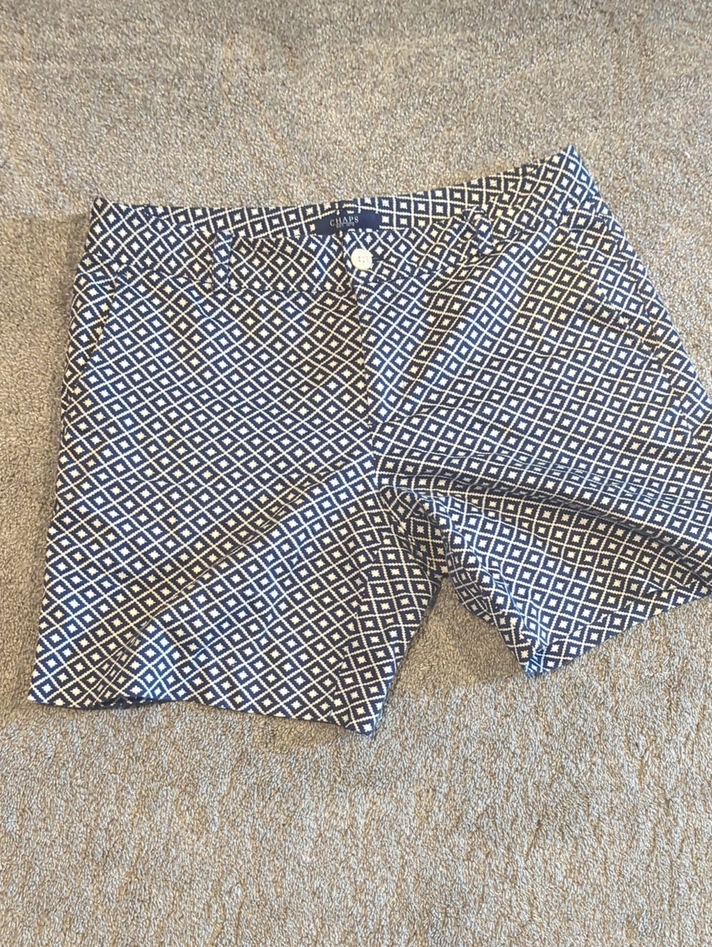 Chaps Navy & White Diamond Print Women's Flat-Front Shorts